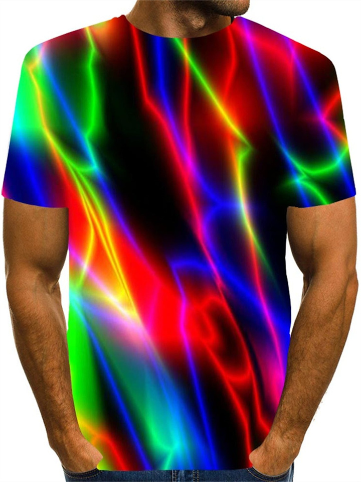 Men's T shirt Tee Shirt Graphic Rainbow Round Neck Green Black Blue Purple Rainbow 3D Print Plus Size Daily Going out Short Sleeve Print Clothing Apparel Basic Streetwear Exaggerated
