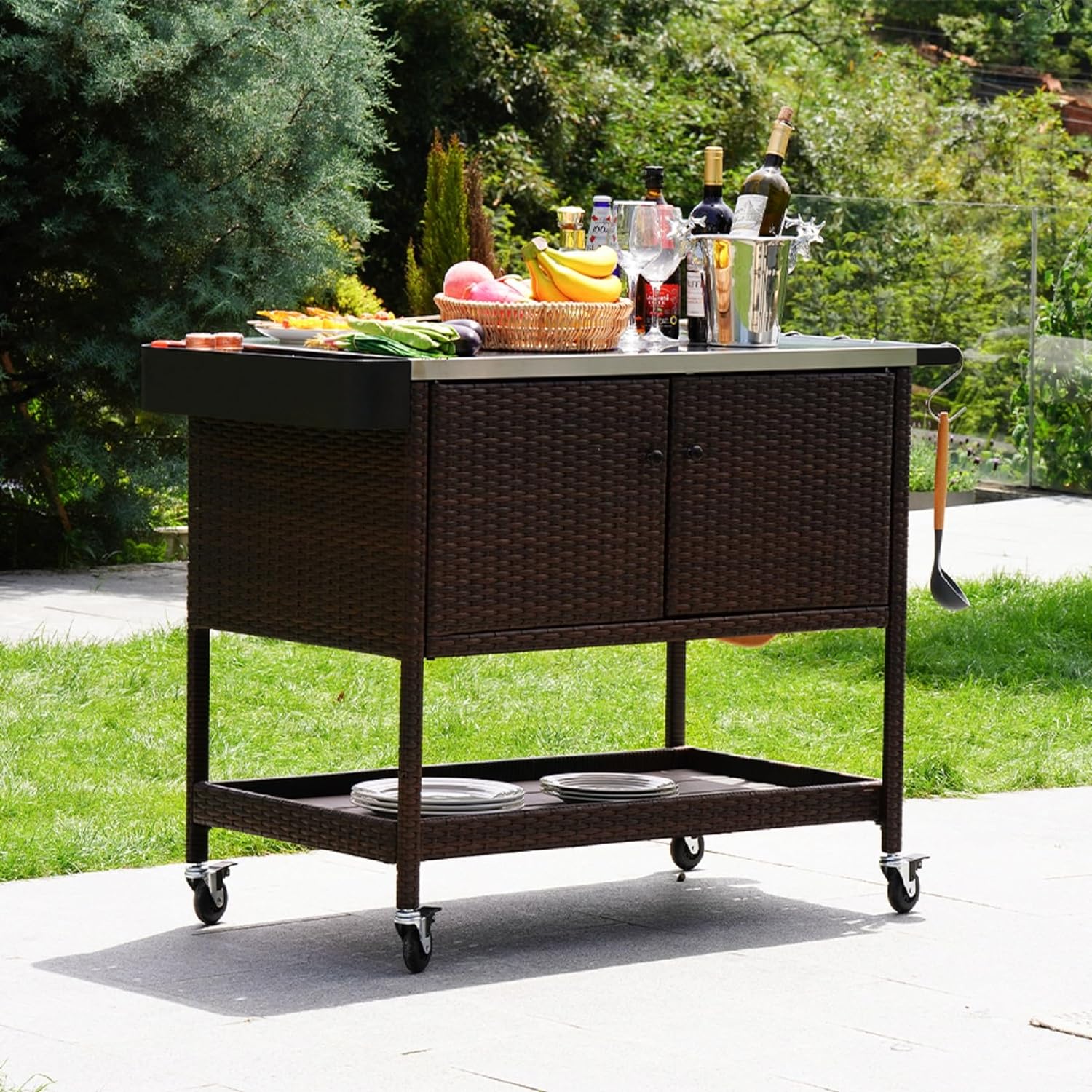 GRAND PATIO Grand Patio Tietsia Bar Cart, Rolling Wicker Bar Cart w ...