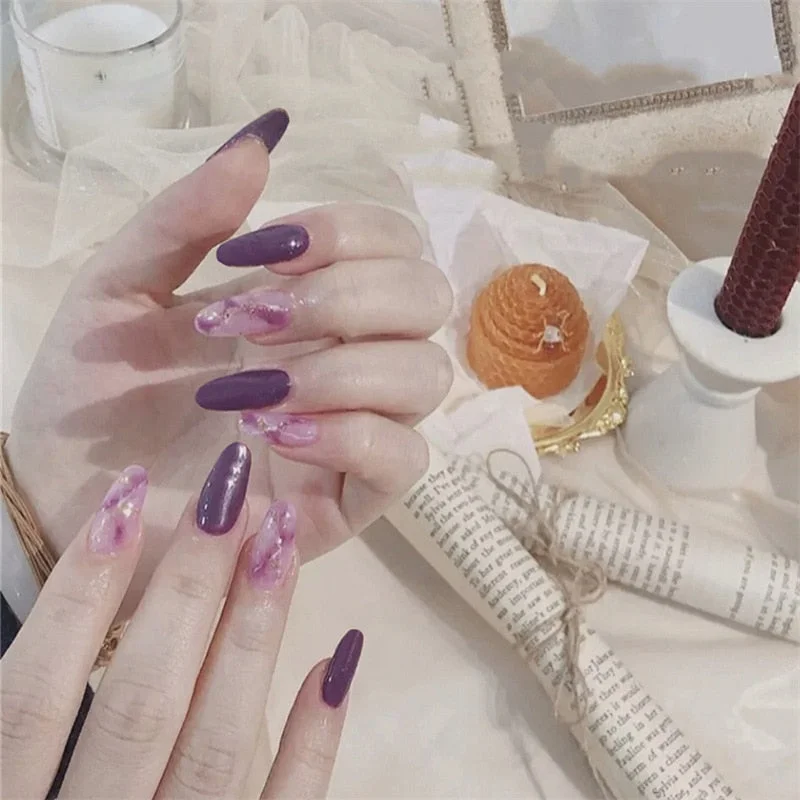 24pcs Aesthetic Northern Lights stiletto nail tips Simple Fashion Lasting Fake Nails Wearable Full Cover Finished Fingernails TY-Nail Inspo