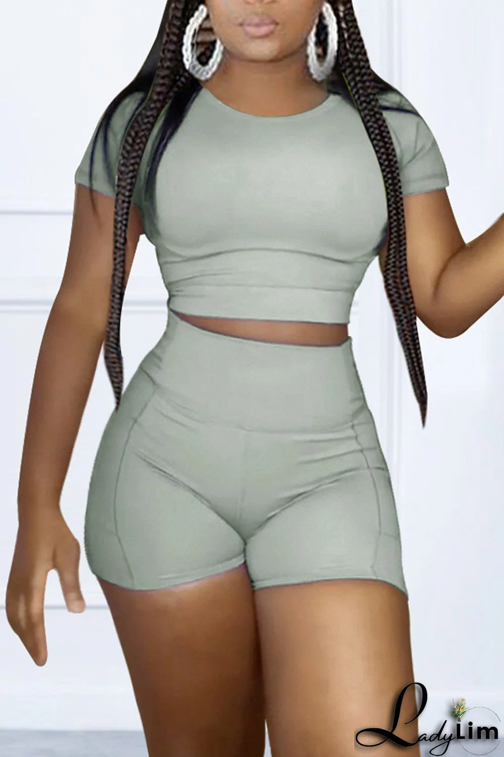 Black Fashion Casual Solid Basic O Neck Short Sleeve Two Pieces