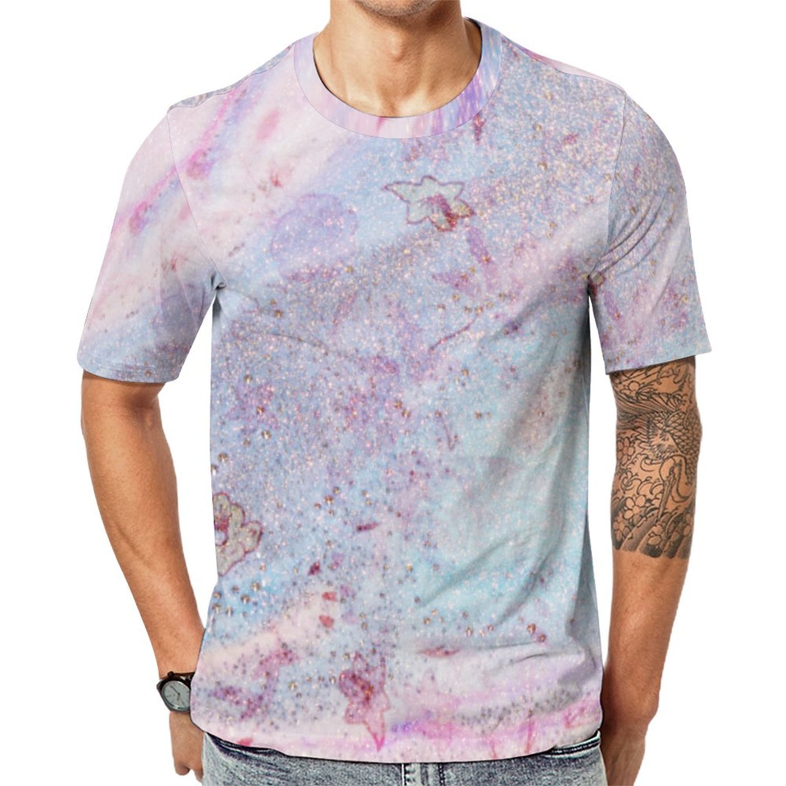 Gold Shimmer Glitter Metallic Marble Faux Pastel Short Sleeve Print Unisex Tshirt Summer Casual Tees for Men and Women Coolcoshirts