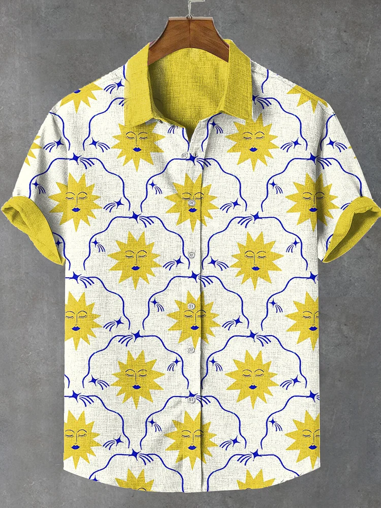 Men's Geometric Art Sun Print Short Sleeve Shirt