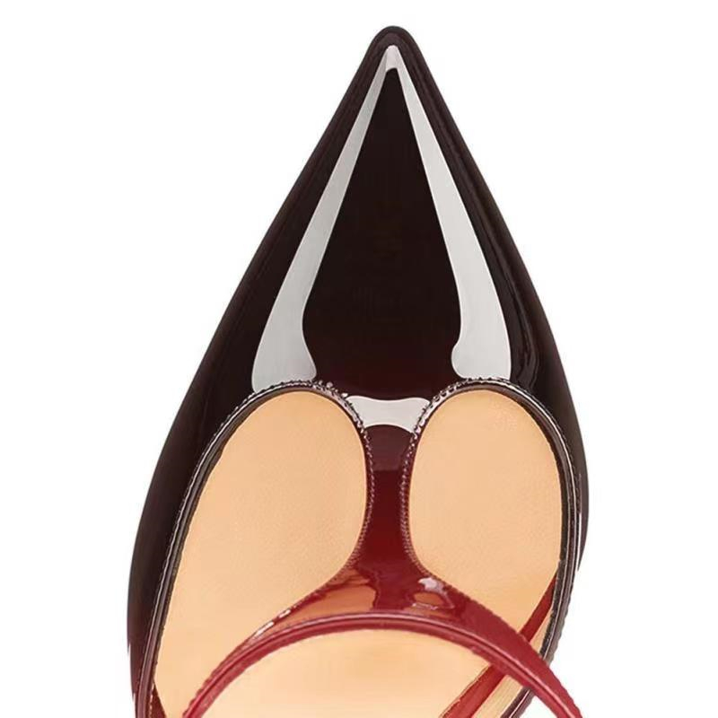 120mm Womens T-Strap Pumps High Heels Red Black Patent Pumps-vocosishoes