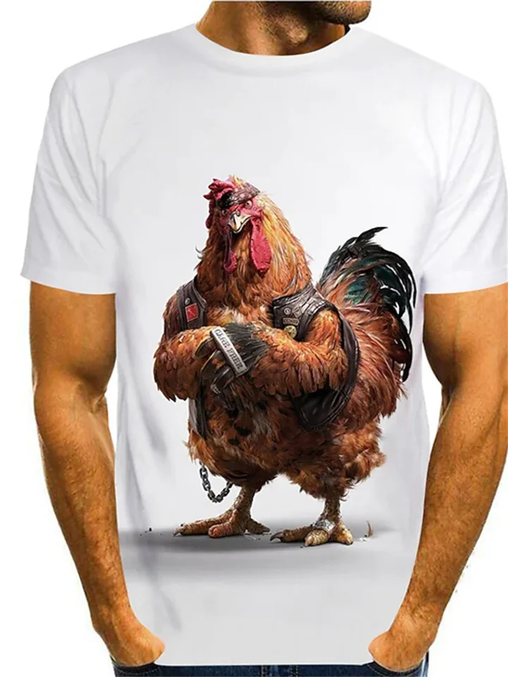 Men's T shirt Tee Funny T Shirts Animal Graphic Prints Chicken Round Neck A B C D F 3D Print Daily Holiday Short Sleeve Print Clothing Apparel Cute Designer Cartoon Casual-Cosfine