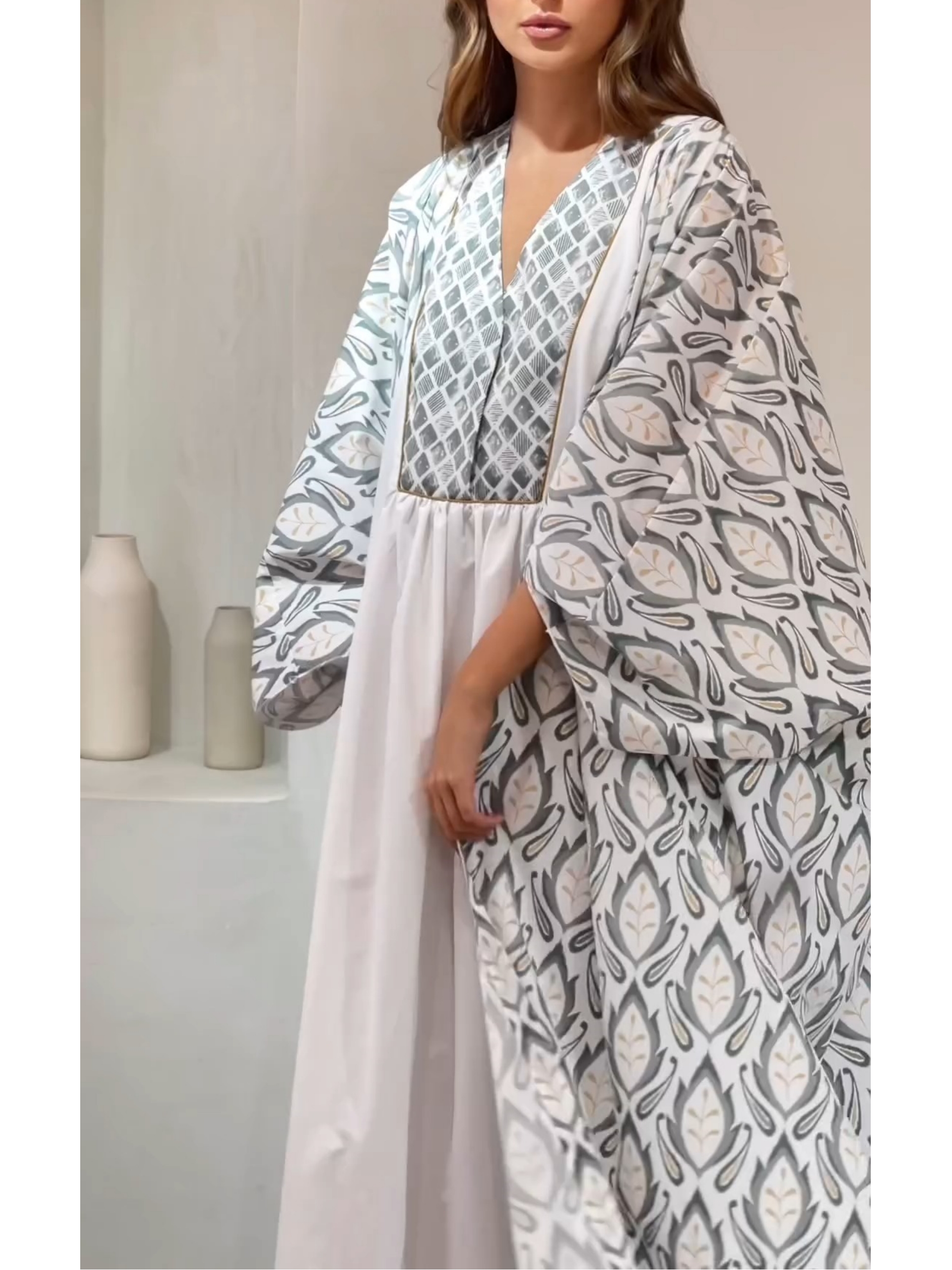 Casual Printed Jacket and V-neck Loose Dress | Oxredo Shop Ramadan Sale