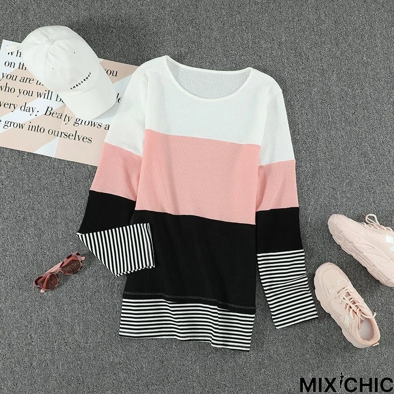 Fashion Striped Round Neck Long Sleeve Pullover Sweater