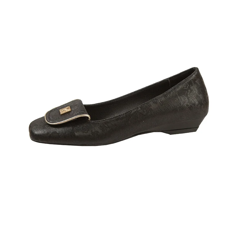 Uveng Uveng Good Wear French Retro Soft Leather Single Shoes Women's New Chinese National Style Square Head Low Heel Flat Shoes With Skirt Shallow Mouth Shoes