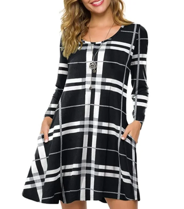 Loose Plaid Striped Women's Dress Black Dresses
