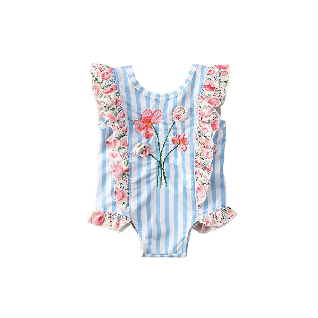 2020 Summer Swimsuit Toddler Baby Girl Swimwear 3D Embroidery Floral Fish Tail Swimsuit Ruffled Bathing Suit Beachwear 1-7Y