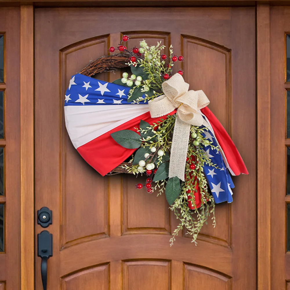 American Independence Day Rattan Simulation Wreath Ornament Door Hanging