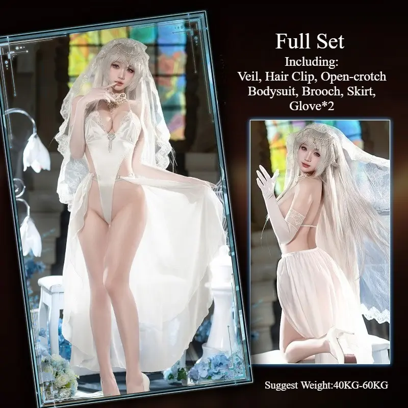[Wetrose] In Stock Bridal Hollow-Out Bodysuit Set Sexy Lingerie Outfit Costume Full Set 