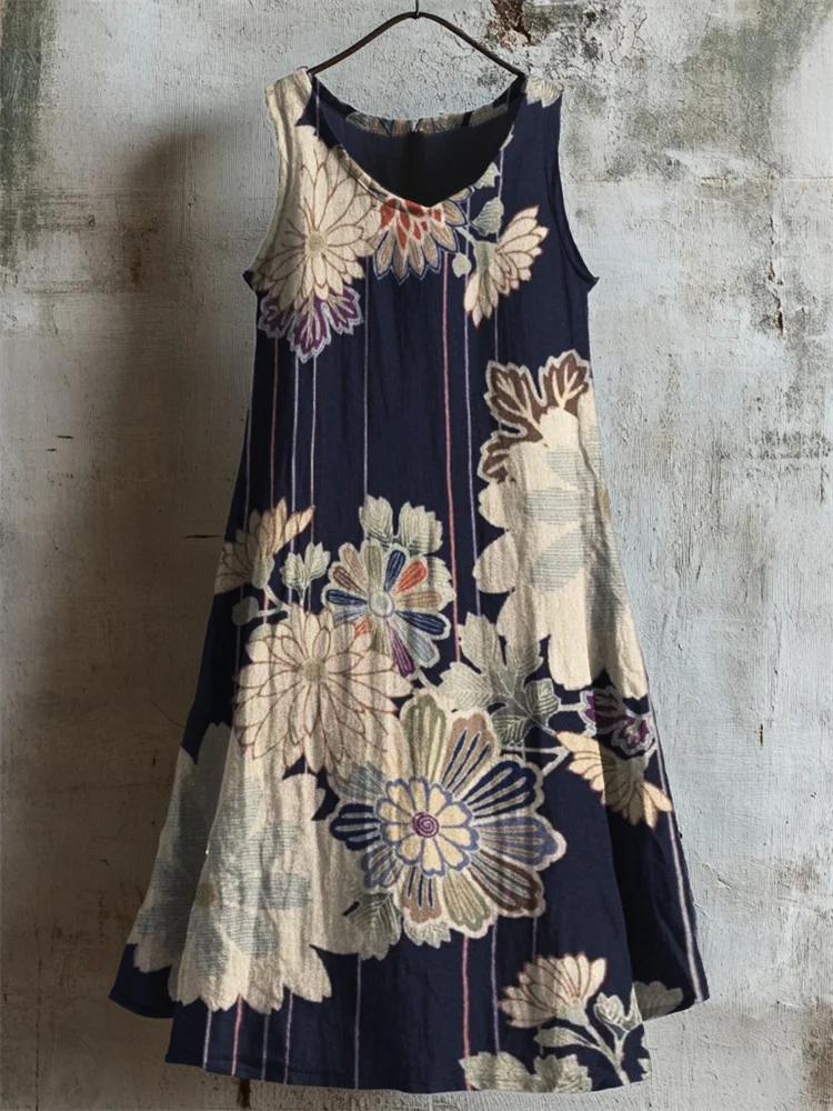 Simpfit Traditionelles japanisches Trägerkleid Nachahmung aus Baumwolle und Leinen Blumenmuster