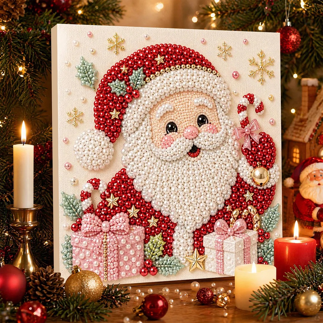 Pearl Painting Kit for Adults Framed Santa 7.87x7.87in