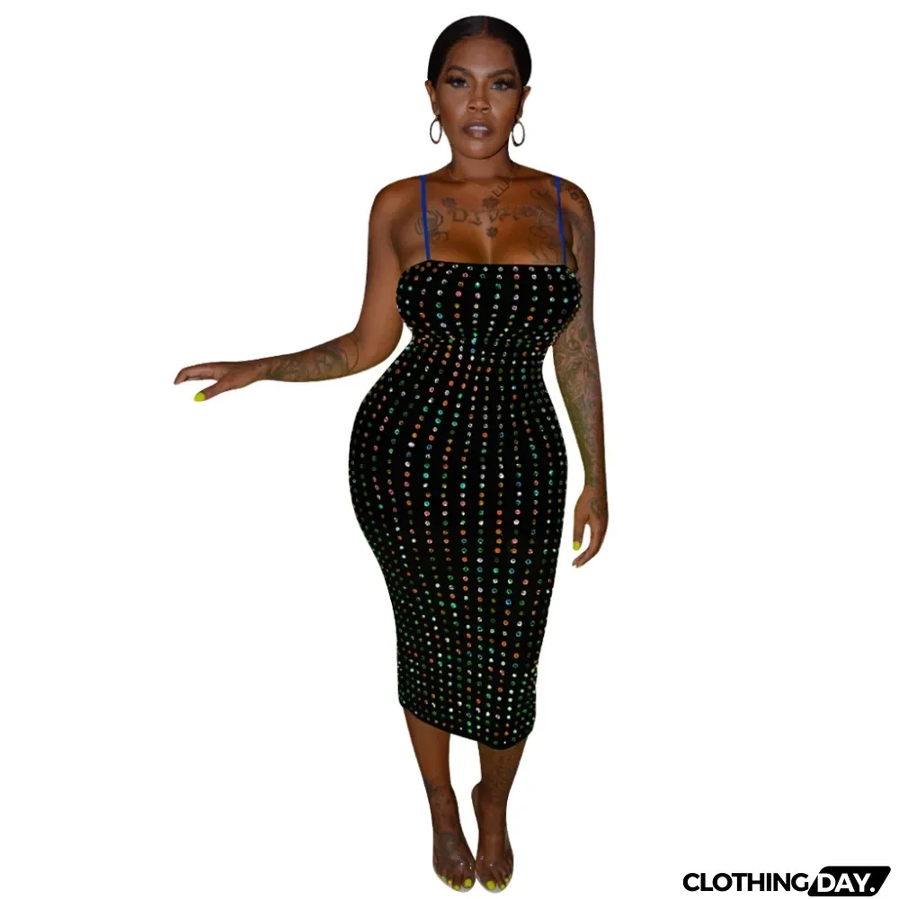 Sexy Beaded Strap Midi Dress