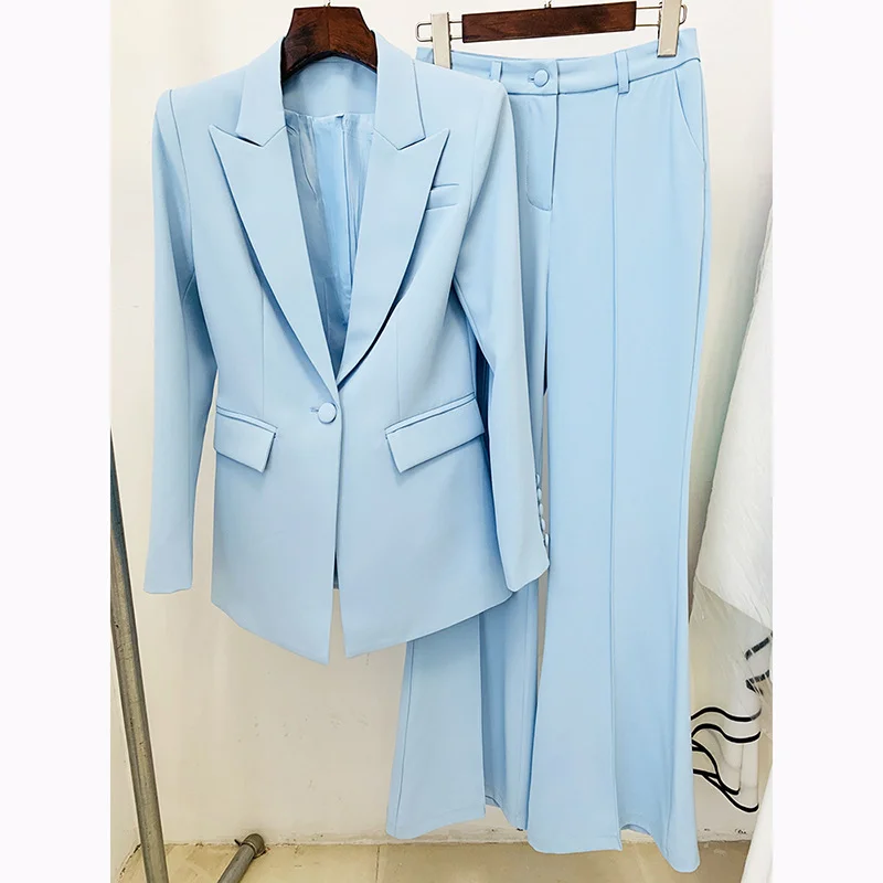 Nigikala Nigikala Star Professional Fashion Fashion A Buckle Button Long Suit + Horn Pants Set Two Sets