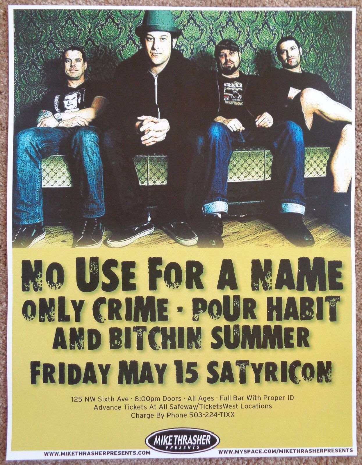 NO USE FOR A NAME 2009 Gig POSTER Portland Oregon Concert