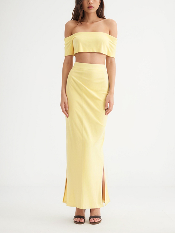 Off The Shoulder Top And Side Split Maxi Skirt Two Piece Set