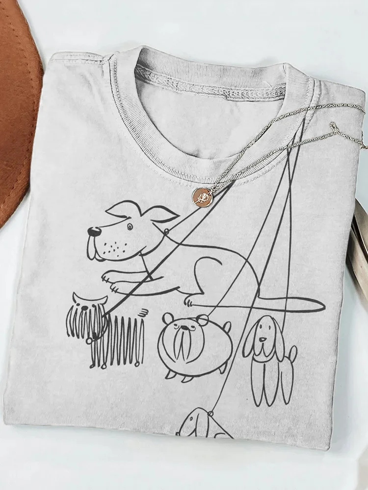 Sketch Drawing Holding Puppy Print T-Shirt