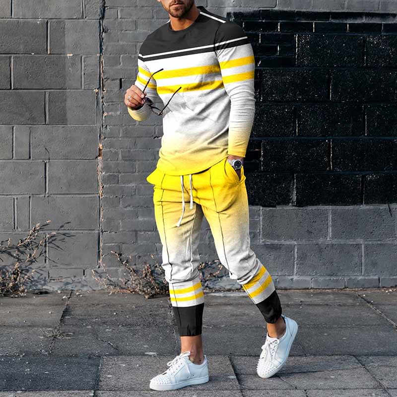Fashion Yellow And White Gradient Long Sleeve T-Shirt And Pants Co-Ord