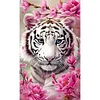 Wei&szlig;er Tiger und Blumen - Rundbohrer Diamantmalerei - 40*70cm (gro&szlig;e Gr&ouml;&szlig;e)