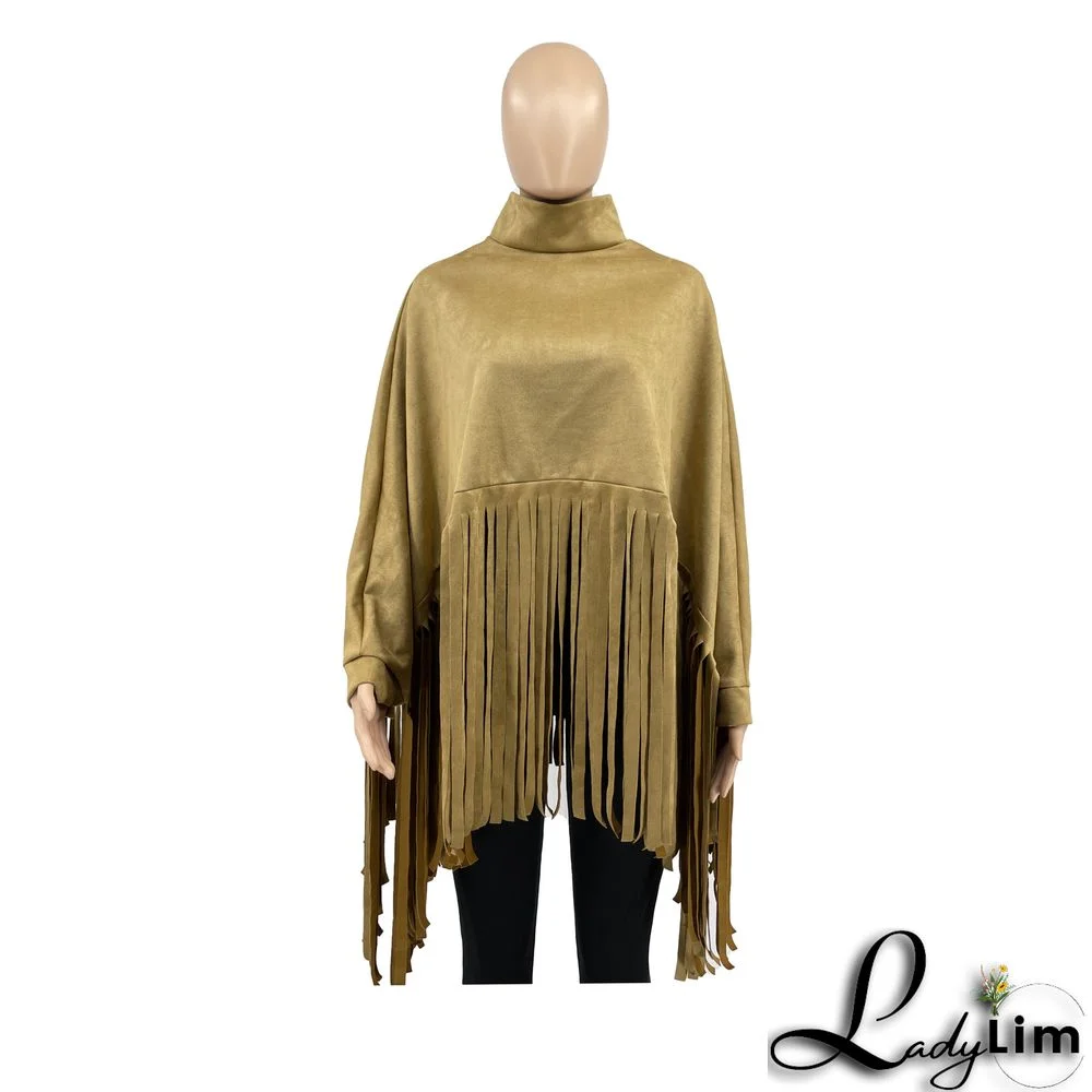 Women Autumn/Winter Premium Deerskin Fleece Fringe Shawl Cape Coat