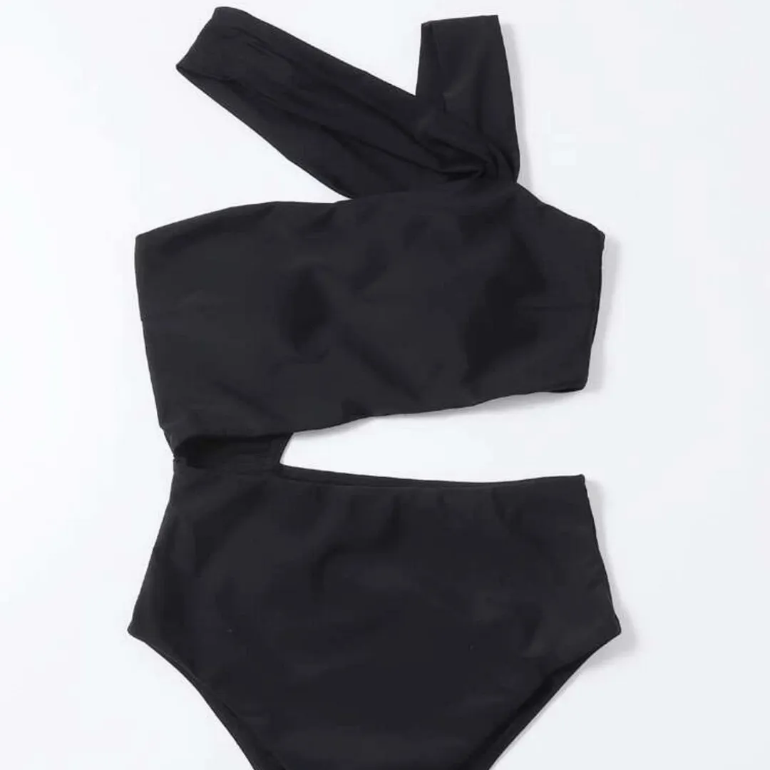 Brownm 2024 New Sexy Shoulder-Style Thoracic Hollow Solid-Colored Swimsuit Bikini Bikini