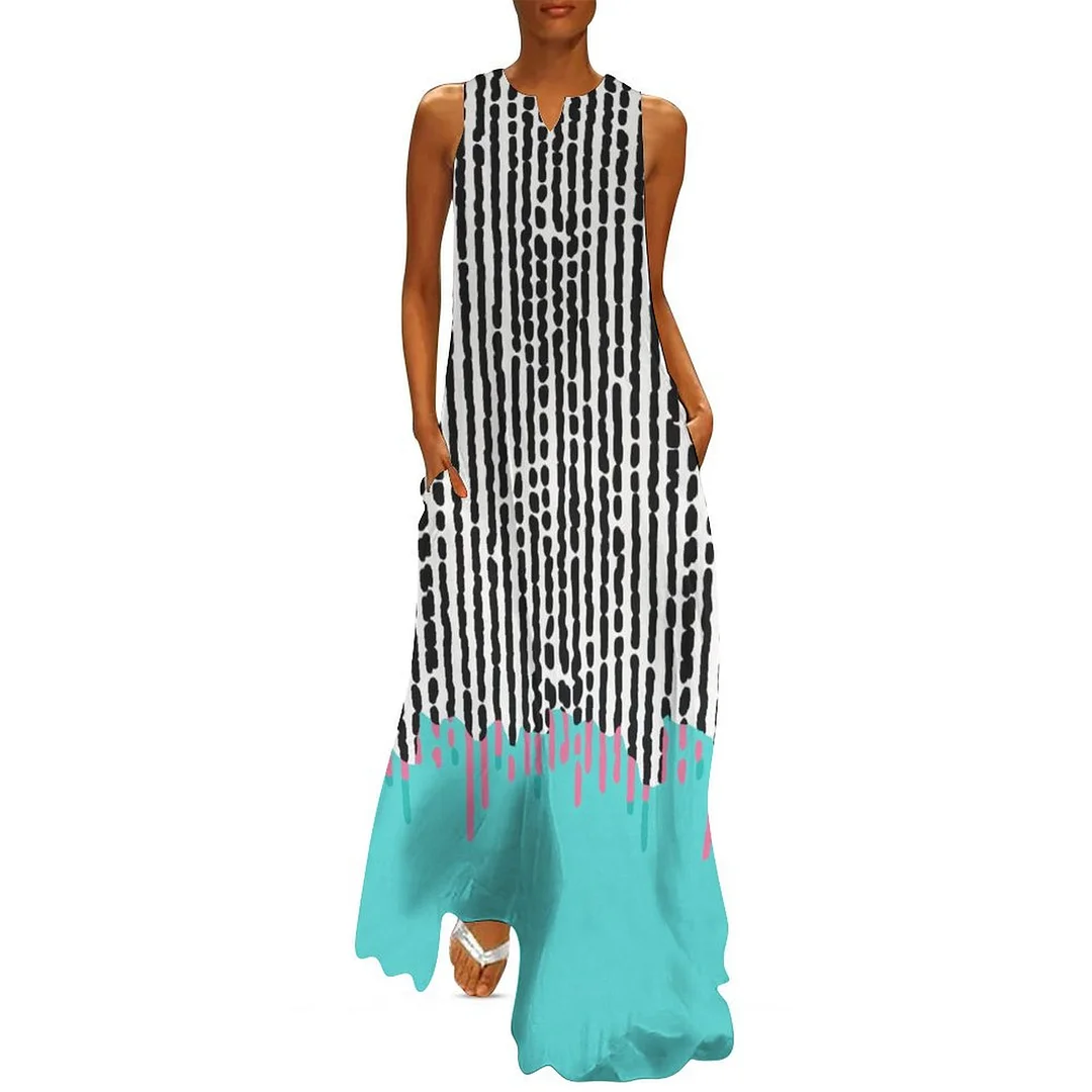 Style & Comfort for Mature Women Plus Size Printed Sleeveless Casual Women Maxi Dress with Pockets in Pattern Striped, Black, Green