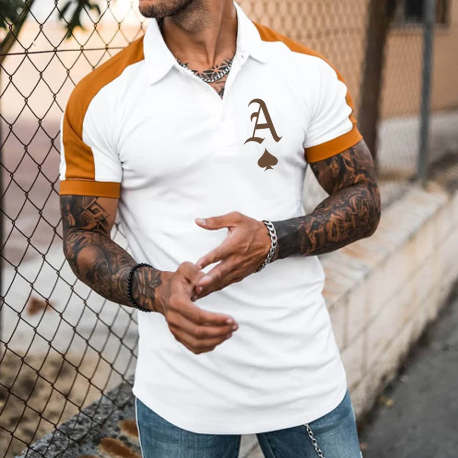 Stitched poker print short-sleeved polo shirt / [viawink] /