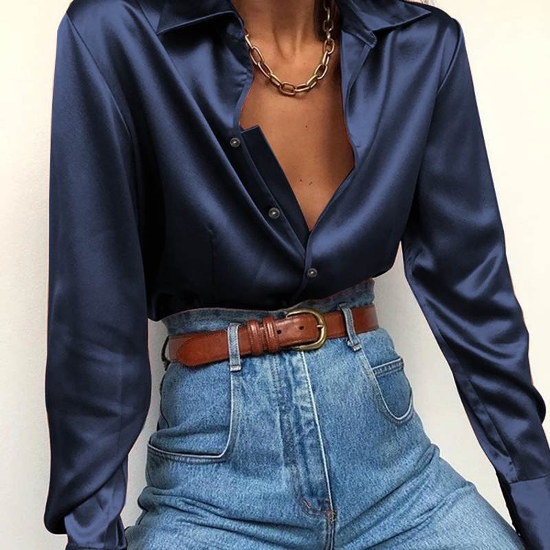 Celmia Fashion Women Satin Blouse Shirt 2021 Autumn Long Sleeve Lapel Buttons Shirt Elegant Tunic Tops Solid Slik Blusas Femme