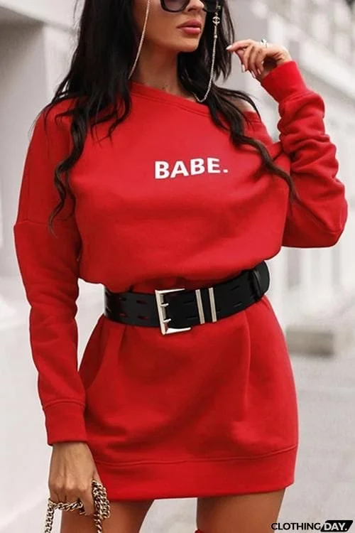Babe O Neck Long Sleeve Hoodie