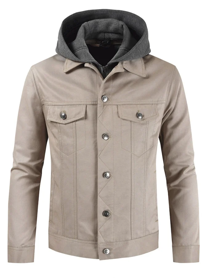 Men's Outerwear Detachable Collar Single-breasted Casual Jacket