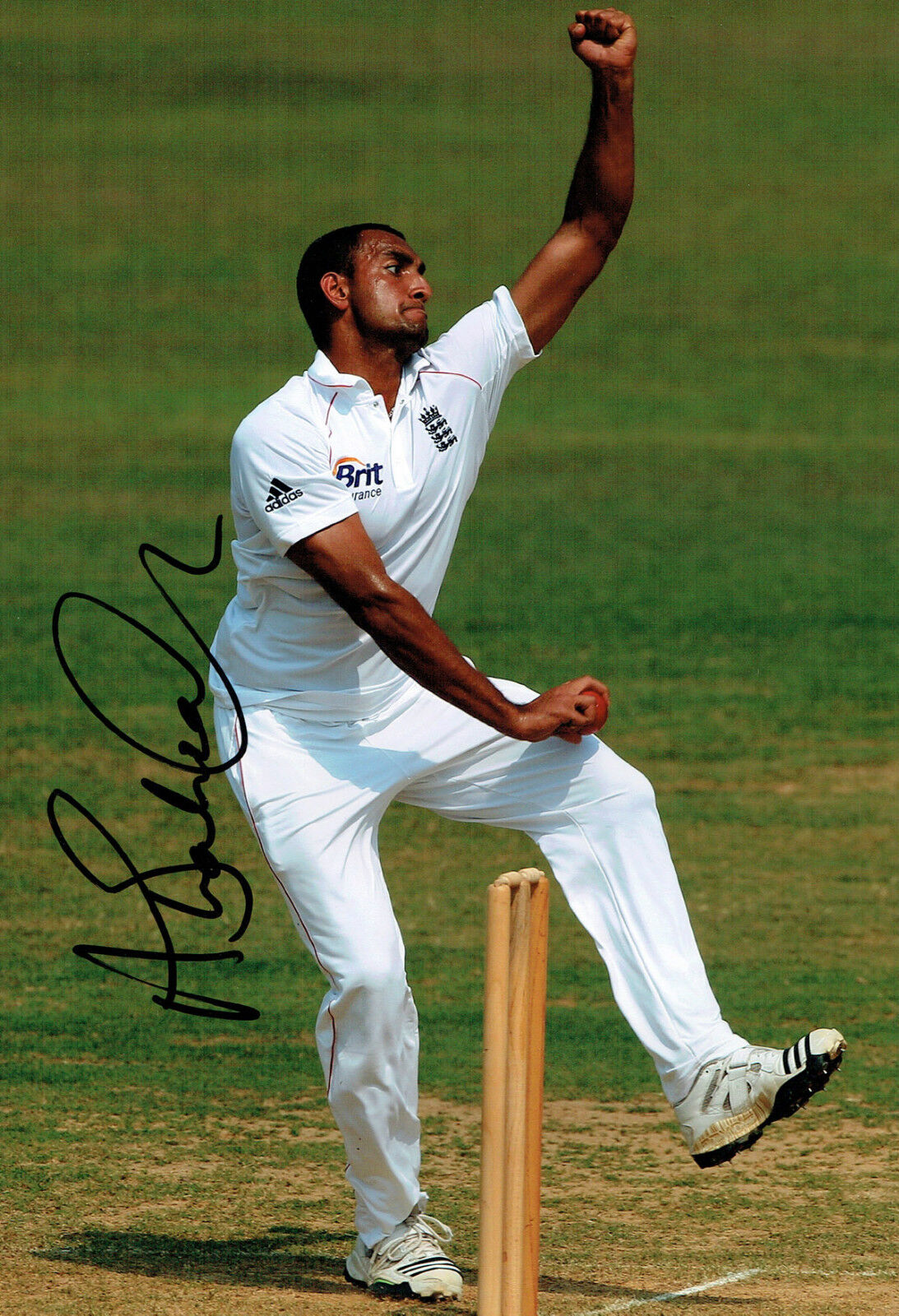 Ajmal SHAHZAD Signed Autograph 12x8 ENGLAND Bowler Photo Poster painting AFTAL COA CRICKET