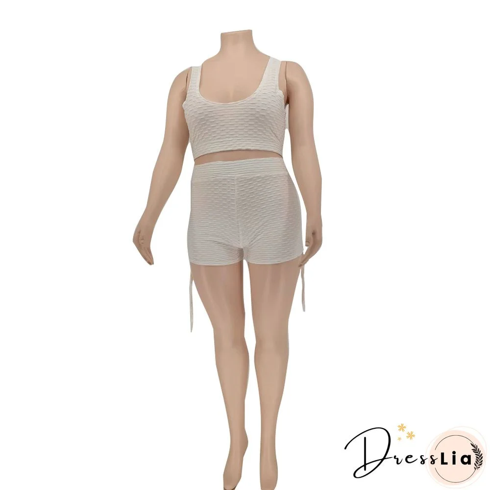 Workout Elastic Tank Crop Tops Biker Shorts Tracksuit