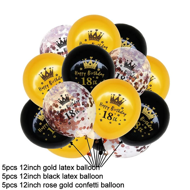 15Pcs Black Gold Latex Balloons 18 30 40 50 Happy Birthday Party Confetti Balloons Adult Birthday Ballons Decorations Supplies