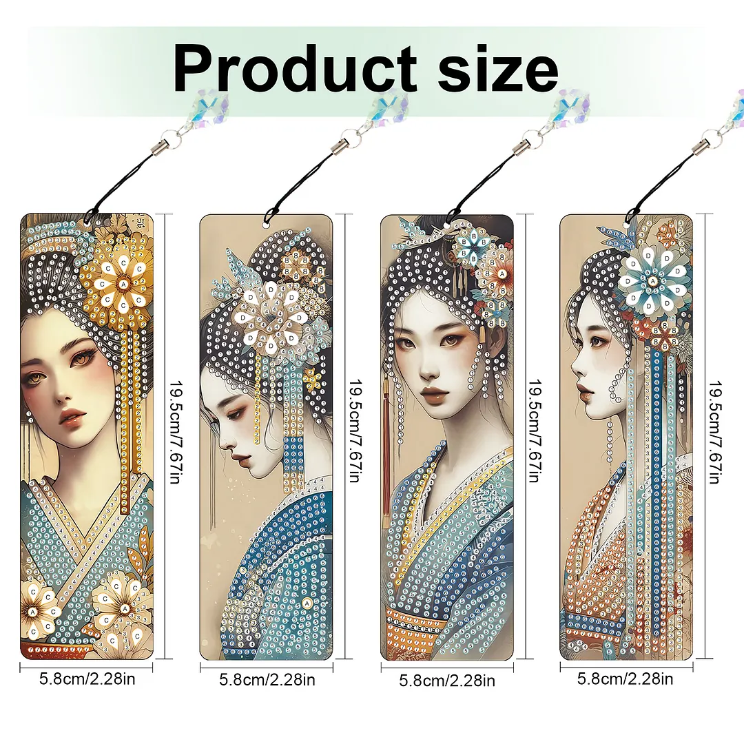 4Pcs Oriental Beauty DIY Diamond Bookmark Art Projects Irregular Shaped Diamonds Diamond Painting Art Bookmarks with Crystal Pendants for DIY Making Beginners Adult Art Craft Supplies