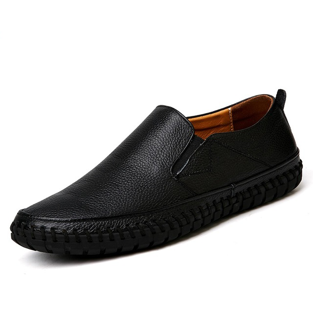 Men Genuine Leather Shoes Slip On Black Shoes Real Leather Loafers