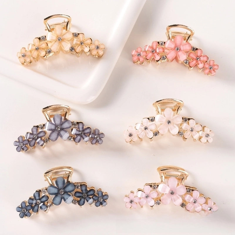 Korean Style Hair Accessories Crystal Ingot Hair Grasp Alloy Electroplated Hairpin Hairpin Hairpin Internet Celebrity Elegant Flower Girl Grasp Clip
