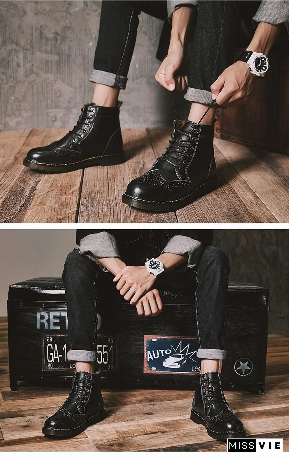 Leather Men Boots Winter Waterproof Ankle Boots Riding Boots Outdoor Working Snow Boots Men Shoes