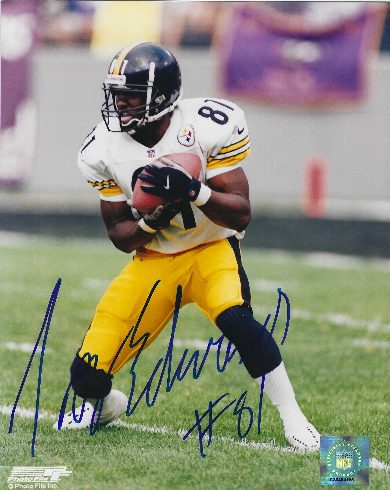 Signed 8x10 TROY EDWARDS Pittsburgh Steelers Autographed Photo Poster painting - w/COA