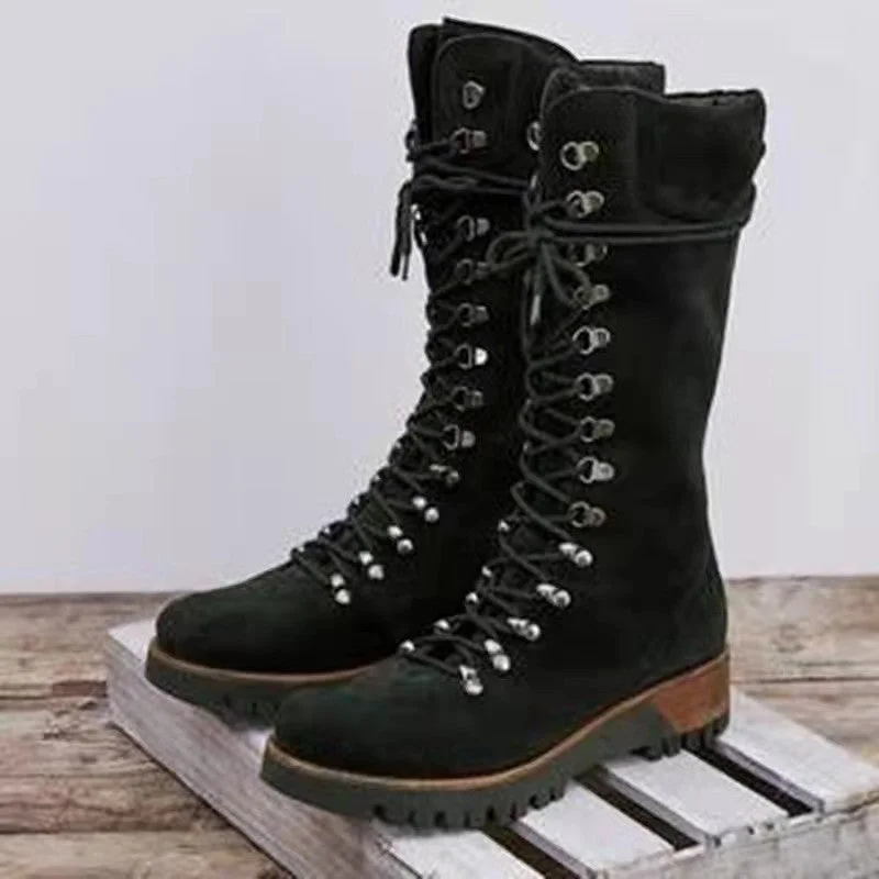 Women's Lace-up Artificial Leather Mid-Calf Boots