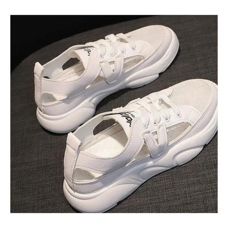 Comemore 2021 New Spring White Women's Shoes All-match Casual Leisure Pump Sports Sandals Summer Flat Hollow Out Mesh Sneakers