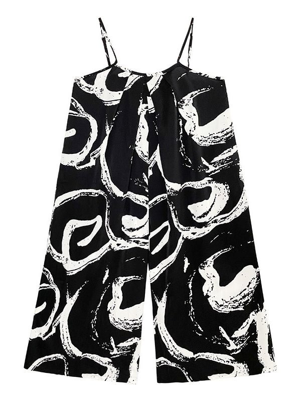 Vintage Loose Flower Print Wide Leg Overall Jumpsuits