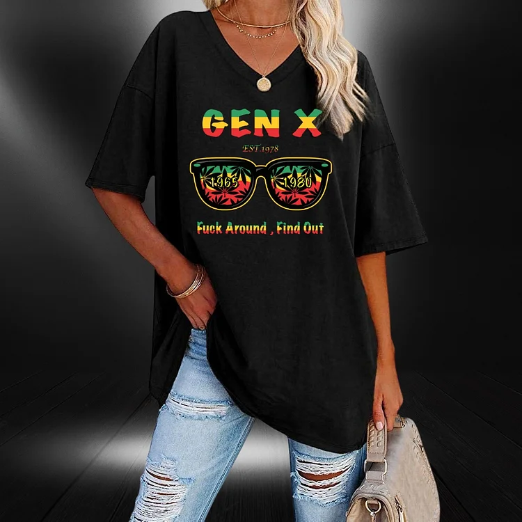 Summer Vacation Style FAFO Design V-neck T-shirt Gen X  Customized Woman T-Shirt 