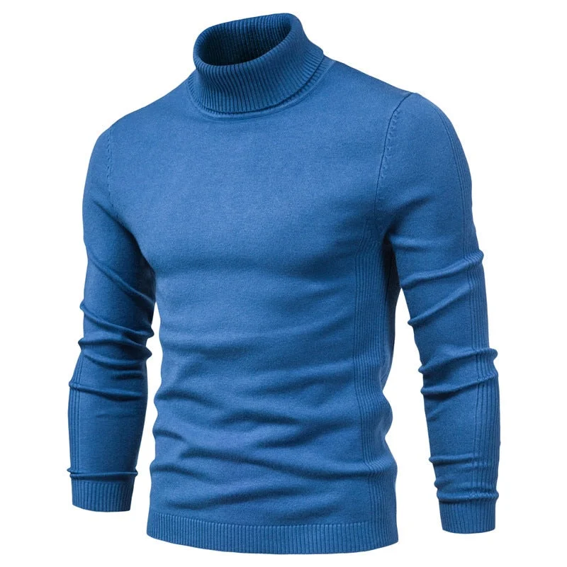 Huiketi Quality Winter Mens Sweaters Casual Turtleneck Thick Pullovers Solid Color Warm Slim Fit Turtleneck Sweaters Pullover Men