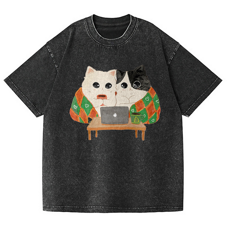 Cute cat Christmas Men's washed T-shirt