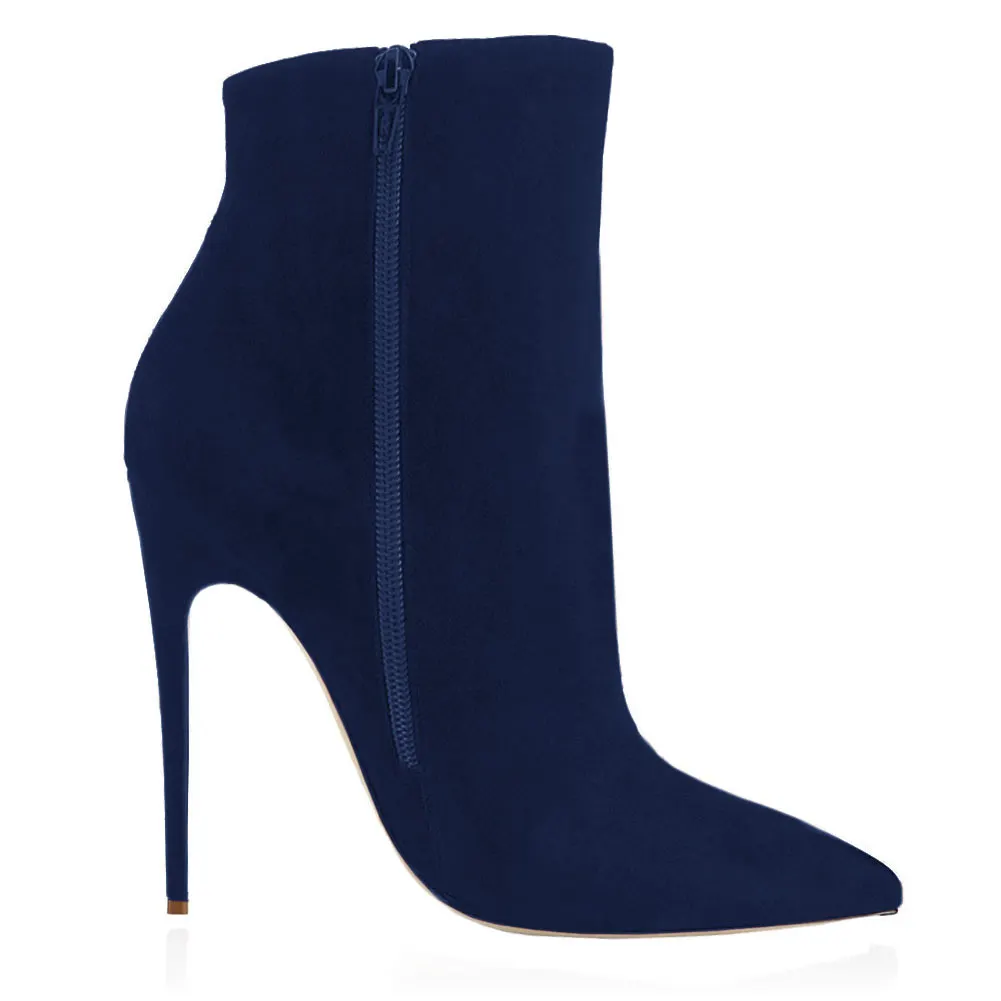 4.72" Women's Ankle Boots Closed Pointed Toe Stilettos Solid Color Suede Booties-vocosishoes