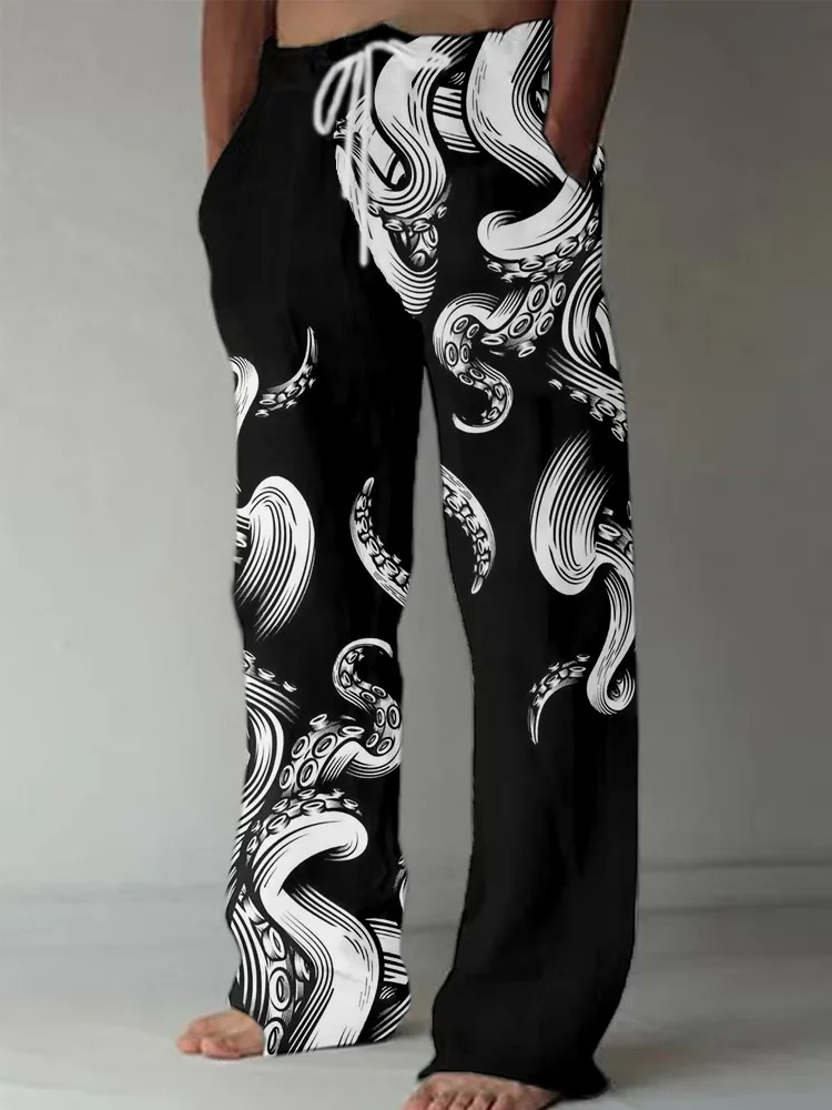 Octopus Tentacles Art Linen Blend Casual Pants