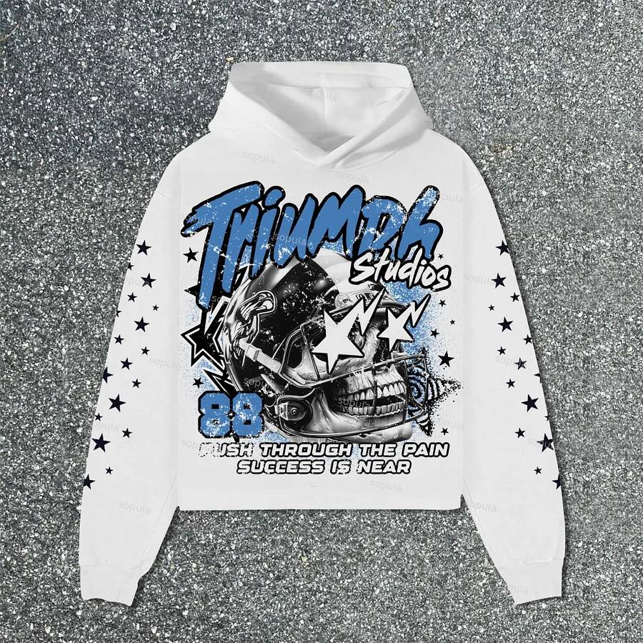 Sopula Rugby Skull No 88 Vintage Star Graphics Pocketless Hoodie