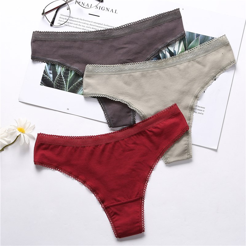 Hbcoland 3Pcs/Lot Women's Cotton G-String Thong Panties String Underwear Women Briefs Sexy Lingerie Pants Intimate Ladies Letter Low-Rise