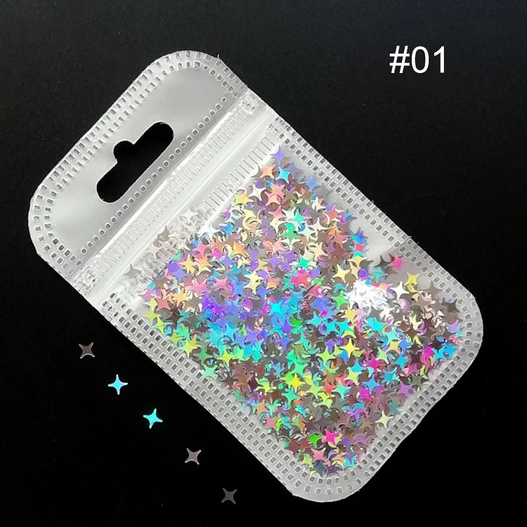 1 Bag iridescent Sequins For Nails Irregular Star Love Round Pattern Colorful Powder Flakes Paillette Tool Nail Art Decoration